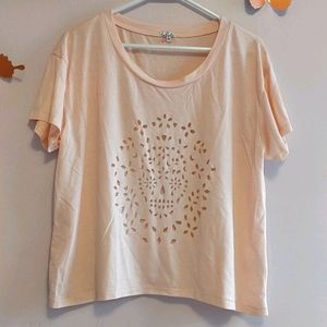 TALULA Lazer cut Skull T-shirt Peach